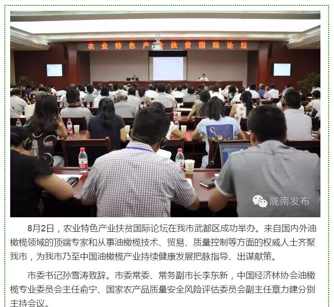 大腕齊聚農(nóng)業(yè)特色產(chǎn)業(yè)扶貧國(guó)際論壇，“把脈”隴南油橄欖發(fā)展