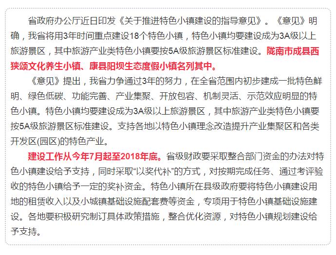 甘肅計(jì)劃3年建18個(gè)特色小鎮(zhèn)，看看隴南有幾個(gè)~